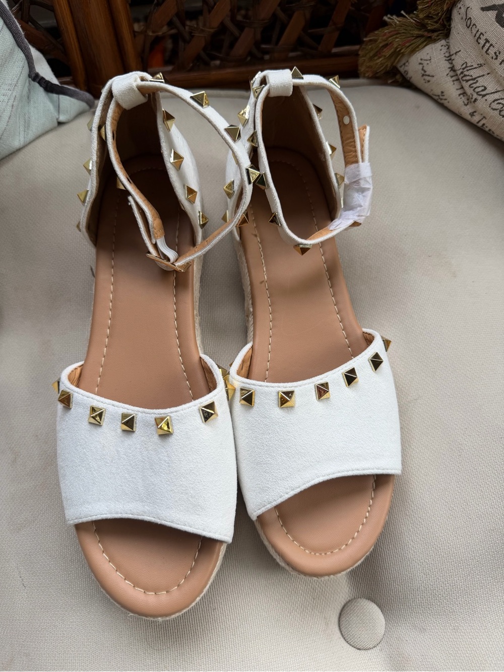 White Studded Ankle-Strap Women’s Sandals